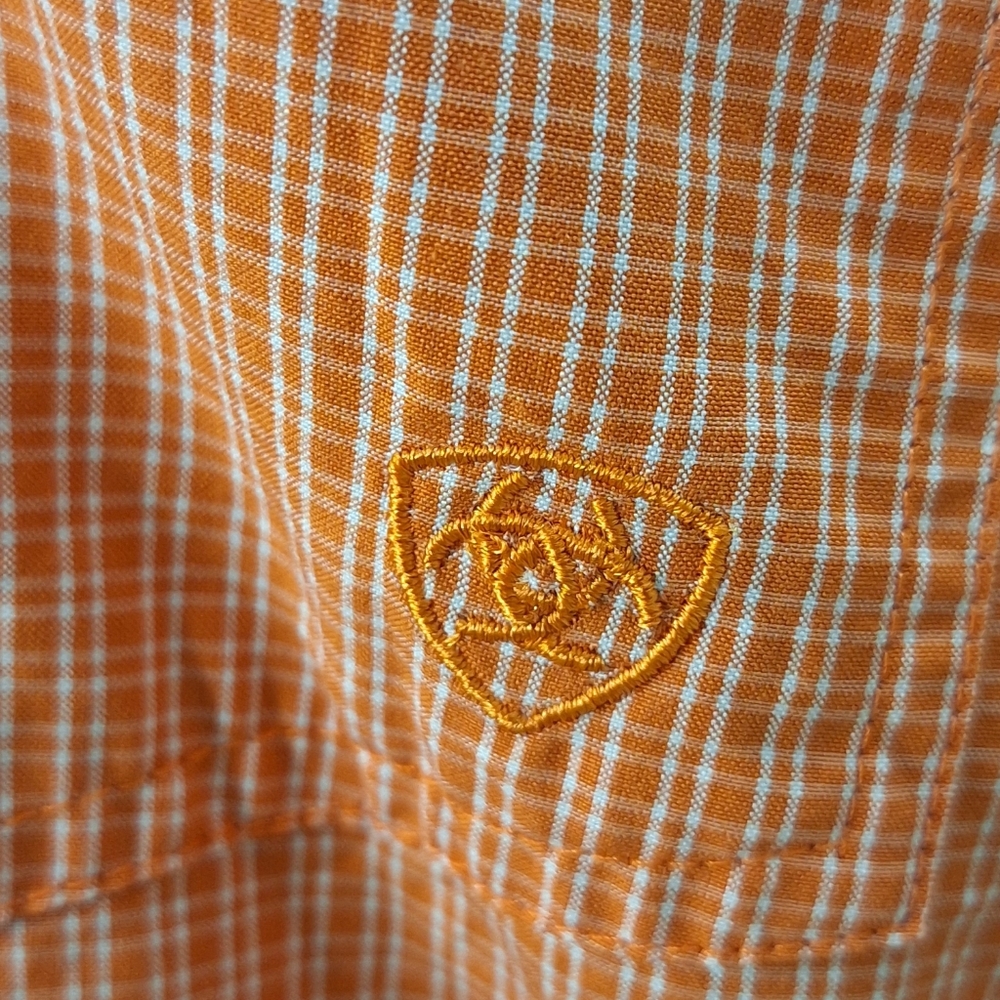 Ariat Men's Orange Checkered Button-Down Shirt - Picture 2 of 9